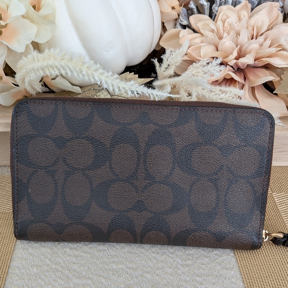 Coach Dark Brown Wristlet with Gold Logo - Picture 2 of 3